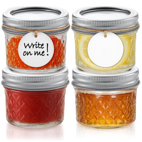 4 Pack 4oz Mason Jars with Airtight Lids | Leakproof Glass Jars