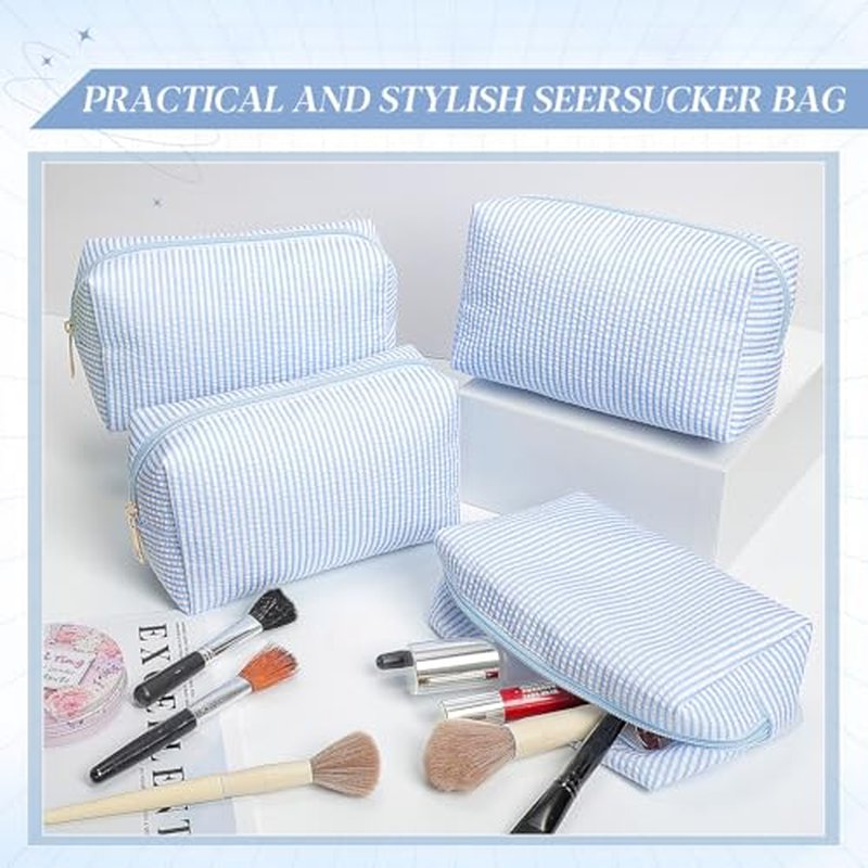 Sanwuta 6-Pack Seersucker Cosmetic Bags - Striped Makeup Pouches