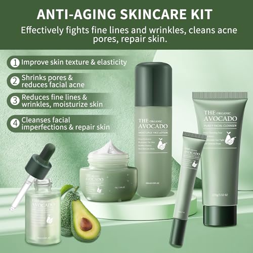 Avocado Skin Care Set, 13-In-1 Travel Skincare Kits for Hydrating & Soothing Skin, Daily Care Routine Kit with Avocado, Anti Aging Facial Kit for Women, Reduces Acne, Fine Lines & Wrinkles.