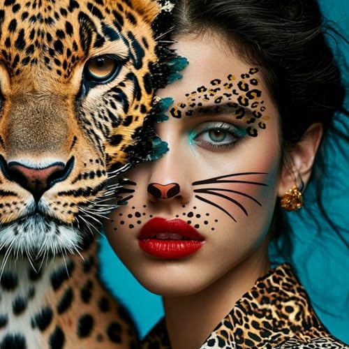 Leopard Cheetah Face Temporary Tattoos - 4 Sheet Set