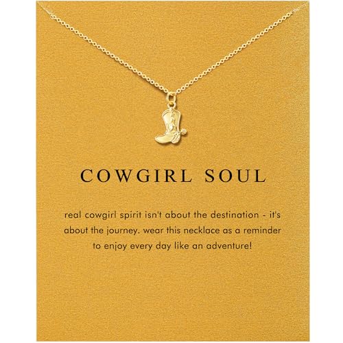14K Gold Plated Cowgirl Boot Pendant Necklace for Women - Good Luck Charm
