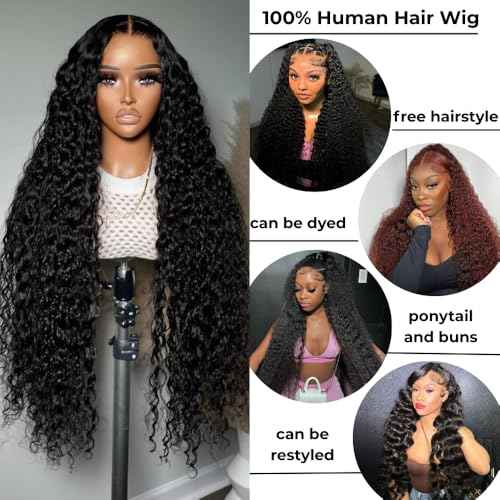 32 Inch Water Wave 13x6 HD Lace Front Wigs Human Hair Pre Plucked 200 Density Deep Part Curly Wig for Women Water Wave Frontal Wigs Human Hair