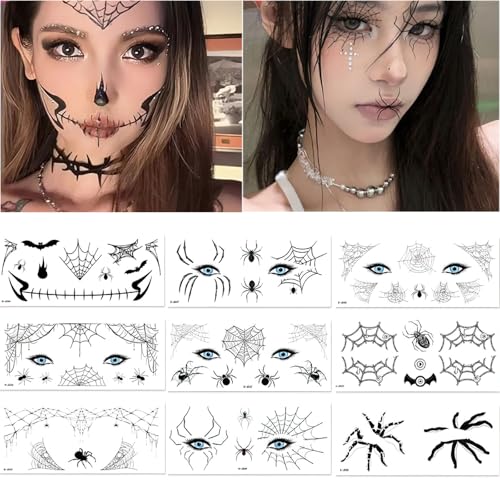Halloween Spider Web Eye Tattoos - 10 Sheets Temporary Eyeshadow Stickers