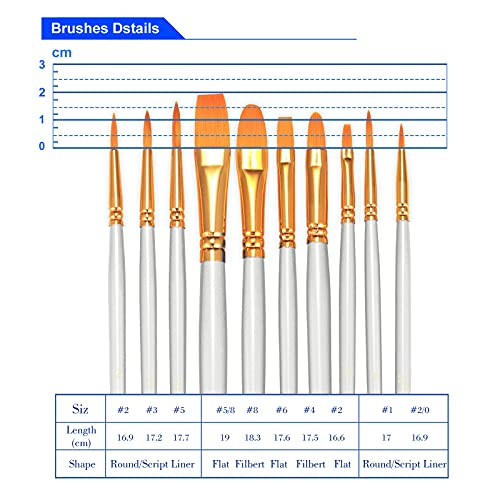 BOSOBO Paint Brushes Set, 2 Pack 20 Pcs Round Pointed Tip Paintbrushes Nylon Hair Artist Acrylic Paint Brushes for Acrylic Oil Watercolor, Face Nail Art, Miniature Detailing & Rock Painting, White