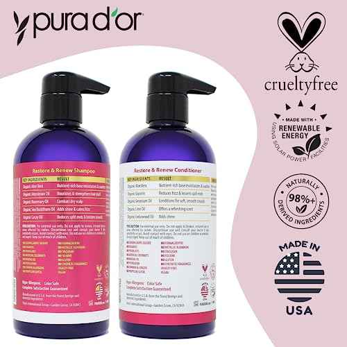 PURA D'OR Restore & Renew Shampoo (16oz) Hair Protection from Dye, Extensions and Heat Tools, Infused with Organic Aloe Vera, Rosemary Leaf Oil, Sea Buckthorn Fruit Oil, & Cacay Seed Oil