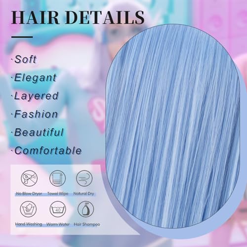 Light Blue Bob Wig 12 Inch Short Straight Synthetic Hair