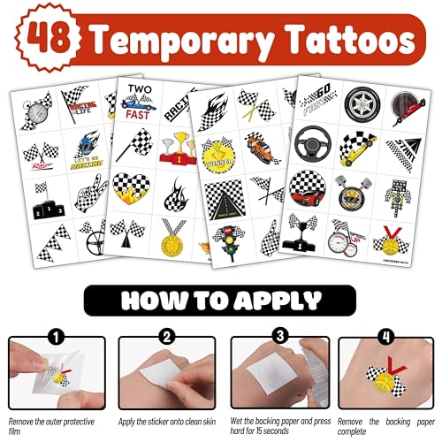 72 PCS Checkered Party Favors ? 48 Pre-Cut Temporary Tattoos & 24 Checkered Punch Balloons Themed Birthday Party Decorations Supplies Favors Gifts Goodie Bag Fillers Classroom Rewards for Boys Girls