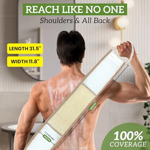 Natural Loofah Exfoliating Body Scrubber, Loofah Bath Sponge, Luffa for Women and Men, 100% Biodegradable Compostable, Dye Free, Zero Waste Eco Friendly Sustainable (Back Scrubber Pack 4)