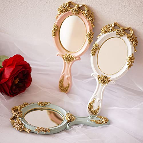 Vintage Princess Hand Mirror with Embossed Rose Handle