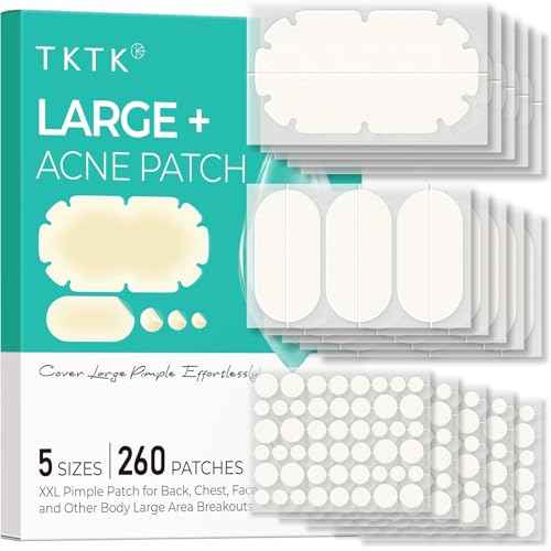 XXL Pimple Patches for Body, Large Hydrocolloid Acne Patches, 5 Sizes Big Hydrocolloid Bandages for Back, Chest, Shoulders Zit Breakouts, Blemish Patch for Face (Oval, Dot 260 Count)