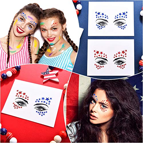 4th of July Face Gems - 6 Patriotic Rhinestone Stickers