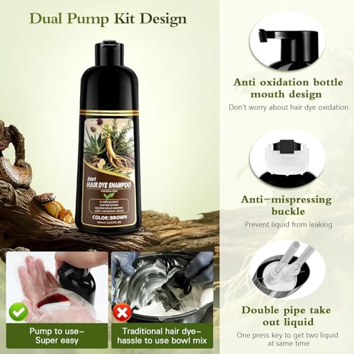 Brown Hair Dye Shampoo - Gray Coverage 3-in-1 Formula
