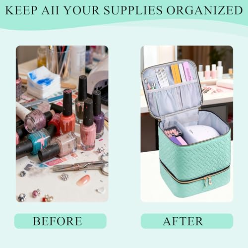 Nail Polish Organizer, Nail Polish Storage Holds 30 Bottles & Nail Lamp, Double Layer Nail Bag Organizer Case, Portable Nail Polish Holder for Nail Tech Travel & Manicure Kit
