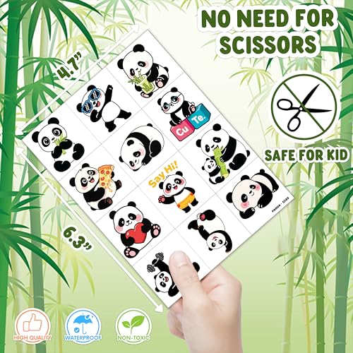 96 PCS Panda Bamboo Temporary Tattoos for Kids