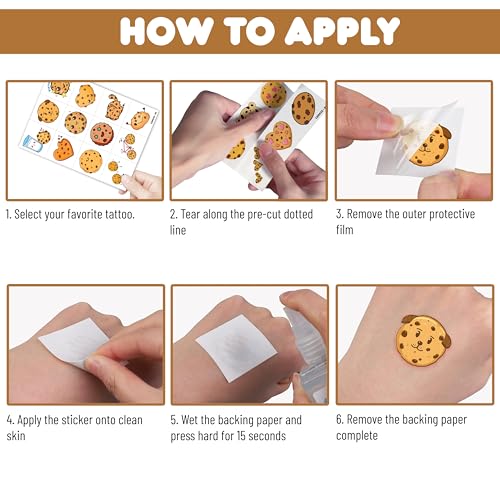 96PCS Cookie Temporary Tattoos - 8 Sheets Party Favors