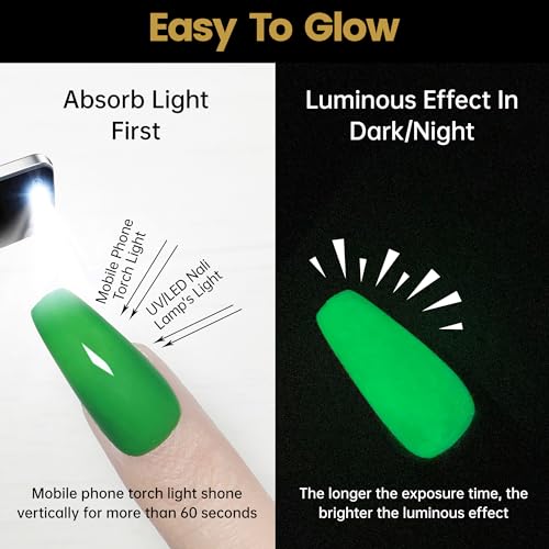 YTD Likomey Glow in the Dark Gel Nail Polish,15ml Neon Green Luminous Glow Effect UV Nails Gel,Fluorescent Bright Manicure Salon Home DIY UV Manicure Nail Art Varnish,YG04