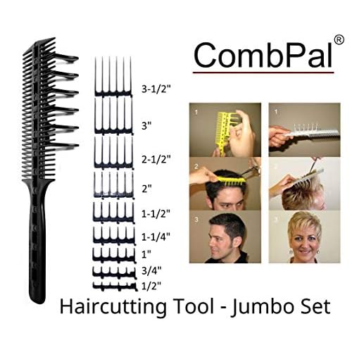 Scissor Clipper Over Comb Hair Cutting Tool - Barber Hair Cutting kit - DIY Home Hair Cutting Guide Comb Set (Jumbo Value-Pack, Black)