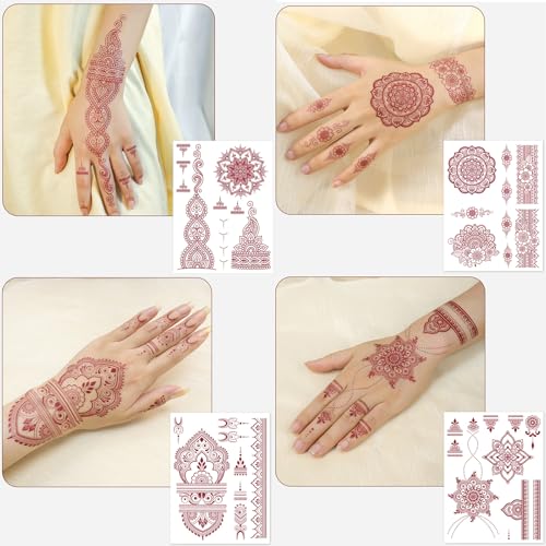 10 Sheet Henna Temporary Tattoo Stickers - Waterproof Brown Designs