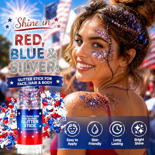 Red White Blue Chunky Glitter Stick – Patriotic Makeup