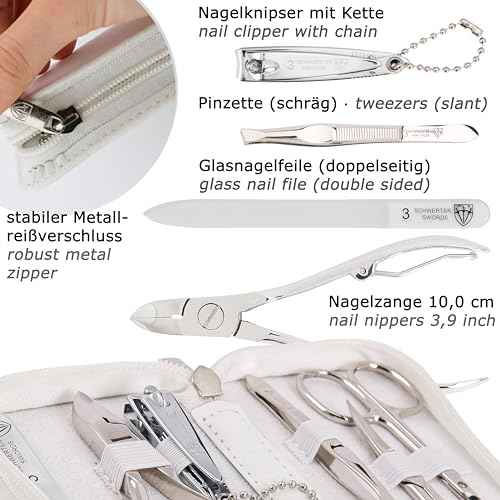 3 Swords Germany - brand quality 6 piece manicure pedicure grooming kit set for professional finger & toe nail care scissors clipper genuine leather case in gift box, Made in Solingen Germany (02266)