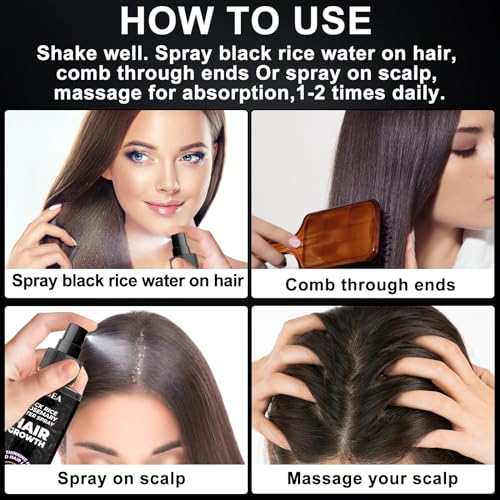 GIFBEA Organic Black Rice Water Hair Growth Serum Spray 5oz with Rosemary & Biotin