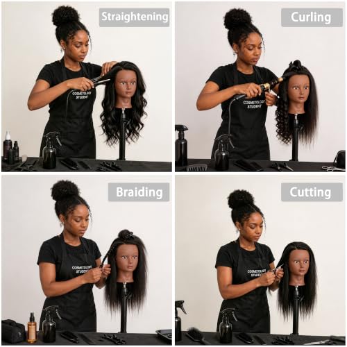 YODIDI 100% Human Hair Mannequin Head 16" with Table Clamp