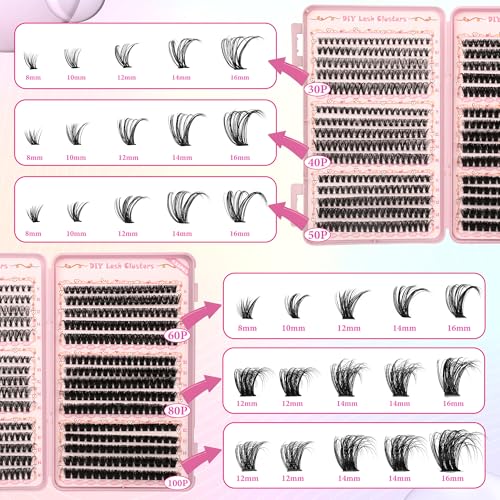 Gmagictobo DIY Lash Clusters Kit Volume Lash Clusters Thick Eyelash Extension Kit Individual Lashes Thin Band Lashes Clusters Lash Bond and Seal Lash Tweezers