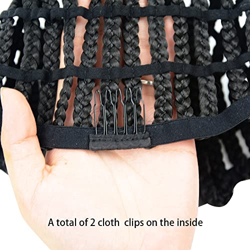 YANTAISIYU 1Pc Black Wig Cap Braided Cap Crochet Wig Cap Adjustable Elastic Band and Hair Clips Weaving Wig Caps for Wig Making