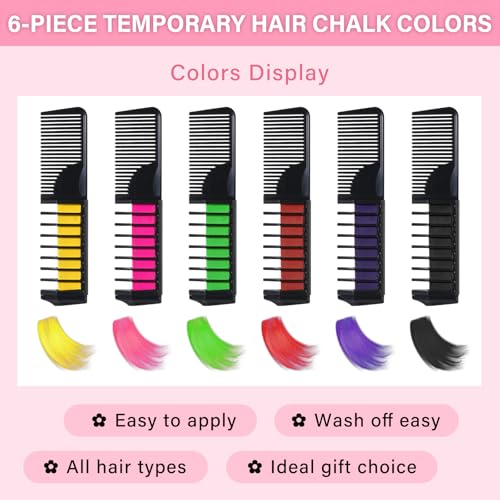 6-Color Hair Chalk Comb Set for Kids - Washable & Temporary