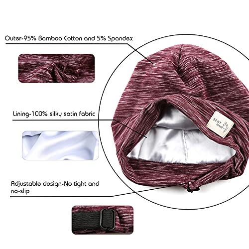 Kids Satin Lined Bonnet Silk Sleep Bonnet Slap Cap for Natural Hair Adjustable Slouchy Beanie for Kids,Child,Toddler,Teens(4-10 Years Old,Burgundy)