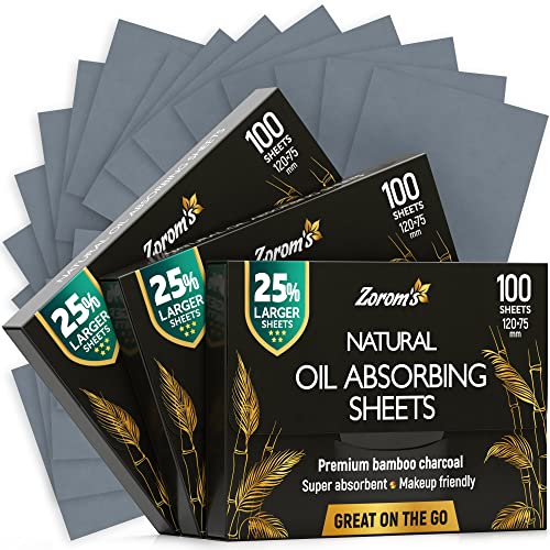 Natural Oil Blotting Sheets for Face with Bamboo Charcoal - 25% Larger - 3pk/300 Makeup Friendly Oil Absorbing Sheets for Face - Easy Dispensing Blotting Papers - Perfect for Keeping in Purse