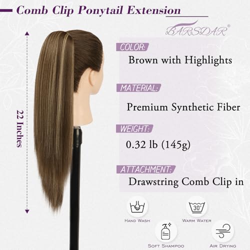 22 Inch Straight Ponytail Extension - Brown Blonde