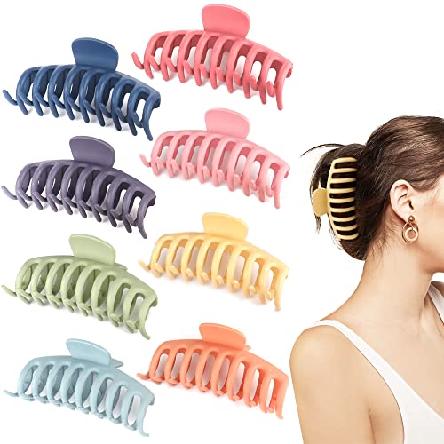 Large Matte Non-Slip Hair Claw Clips - 8 Pack for Thick Hair, Colorful & Durable