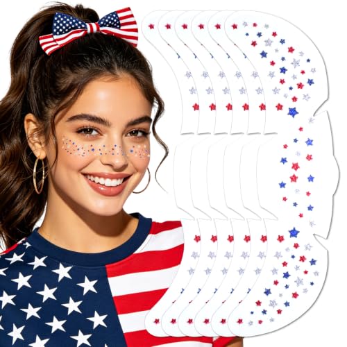 Mysense Red White Blue Glitter Freckles Face Tattoos, 6-Pack