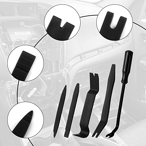 LivTee 5 pcs Auto Trim Removal Tool Kit, No Scratch Plastic Pry Tool Kit - Interior Door Panel Clip Fastener Removal Set for Vehicle Dash Radio Audio Installer (Black)