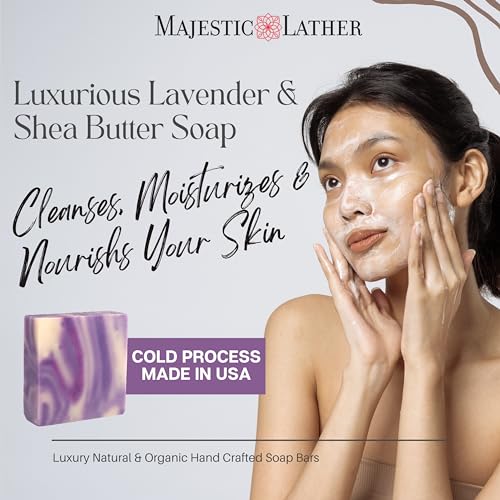 Majestic Lather Lavender Luxury Handmade Bar Soap for Face & Body - Gentle Skin Soothing, Moisturizing and Nourishing. Vegan & Cruelty Free. Natural Cold Process for All Skin Types