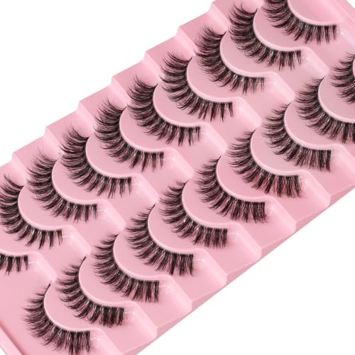 QUNETY Cat Eye False Eyelashes - 10 Pairs Fluffy Wispy Lashes