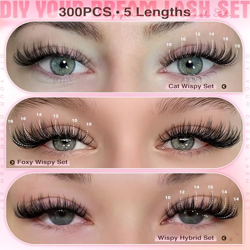 Goddvenus Wispy Lash Clusters Kit - 300pcs DIY Eyelash Extensions