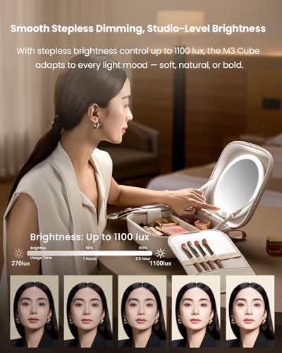 AMIRO Travel Makeup Bag with Adjustable LED Mirror, Luggage Strap, 4.5L Capacity