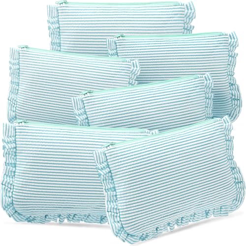 Sanwuta 6-Piece Seersucker Makeup Bag Set with Zipper - Mint Green