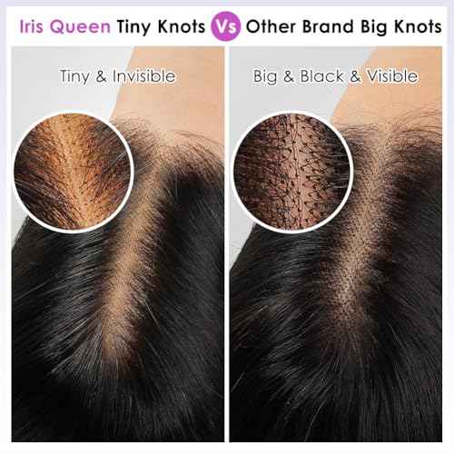 Iris Queen 12A Straight HD Transparent Lace Front Wigs Human Hair Pre Plucked 180 Density Virgin Human Hair 13x4 Full Lace Frontal Wigs for Black Women Natural Black(24 inch)