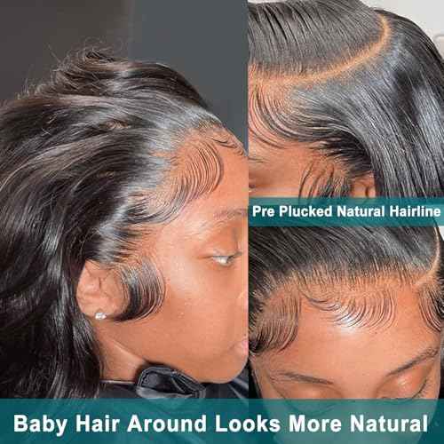 Azkiu 13x6 Lace Front Wigs Human Hair 200 Density Body Wave Lace Front Wigs Human Brazilian Natural Black HD Lace Frontal Wigs Human Pre Plucked with Baby Hair for Women 22Inch