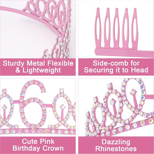 Canitor 6 Years Old Birthday Girl Crown Tiara & Sash Set with Headband Gift