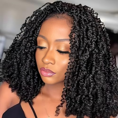 Yanky twists Premium Hand Made Yanky Twist Crochet Hair | 10 inches Black | Curly mini Spring Passion Twist | Short, Pre-Looped Crochet lightweight Braids | 5 Packs - Black