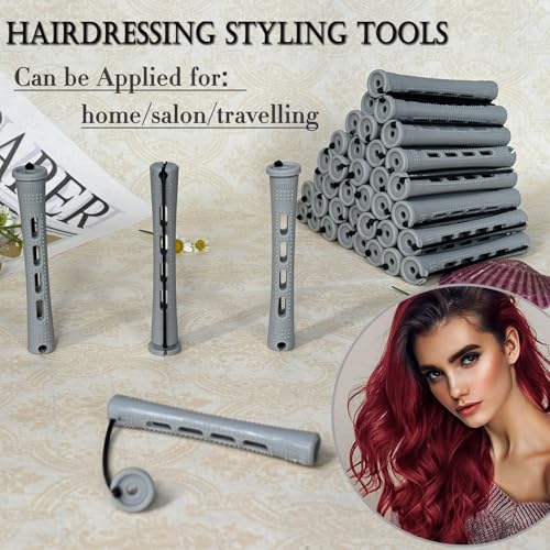 YOROSTAR Gray 40pcs Perm Rods Set for Short Natural Hair with Comb - No Heat Curling
