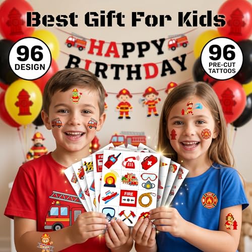 Firefighter Temporary Tattoos for Kids, 96 PCS