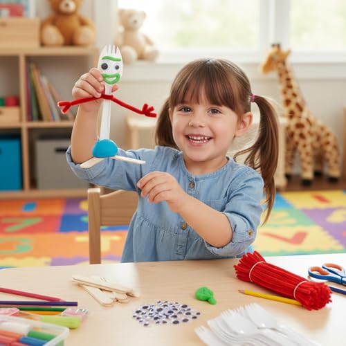 Fork Craft Kit with Pipe Cleaners, Clay & Googly Eyes (100 Set)
