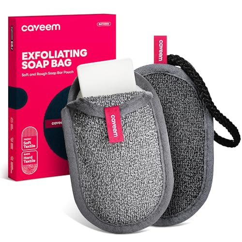 CAVEEM Soap Saver Bag Dual Exfoliation Loofah Pouch 2-Pack