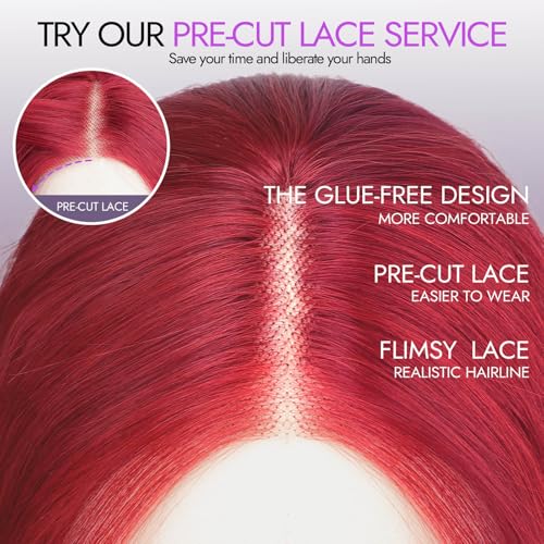 Berry Red Wavy Bob Wig - Glueless Synthetic Lace Front 14 Inch