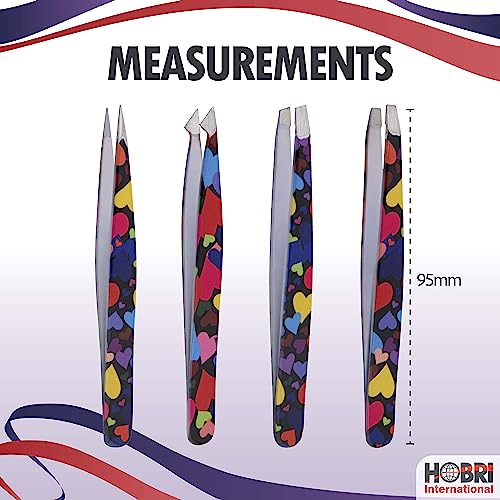 Tweezers Set, Eyebrows Tweezers Set Professional Stainless Steel Tweezers Set - 4 Pieces with Leatherette Travel Case Perfect for Facial Hair, Beauty and Personal Care Tool (Heart Style)
